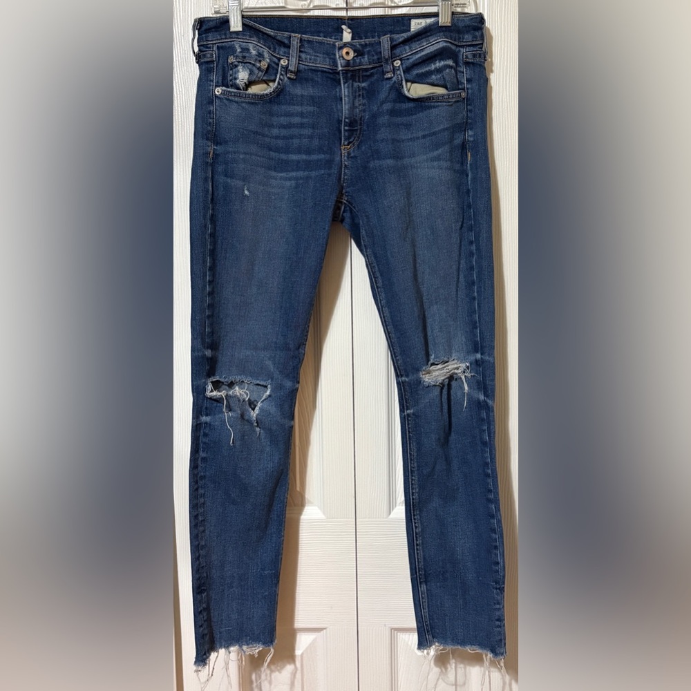 Rag And Bone Distressed Raw Hem Dre Capri Jeans Frayed Size 28